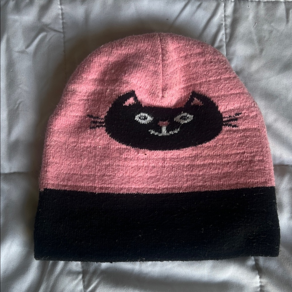 PINK AND BLACK CAT BEANIE